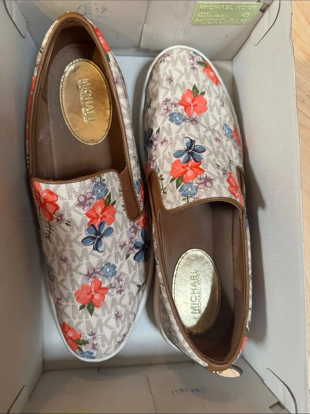 Michael Kors Kids Floral Slip-On Sneakers in Beige, Coral, Blue, and Purple